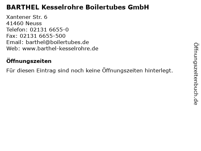 BARTHEL Kesselrohre Boilertubes GmbH in Neuss: Adresse und Öffnungszeiten