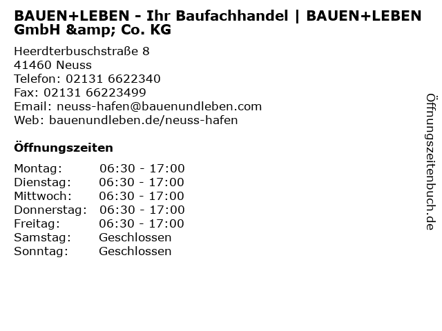 BAUEN+LEBEN - Ihr Baufachhandel | BAUEN+LEBEN GmbH & Co. KG in Neuss: Adresse und Öffnungszeiten