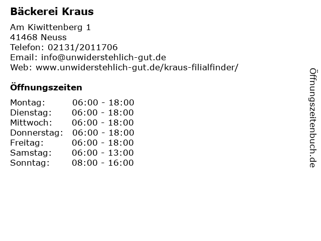Bäckerei Kraus in Neuss: Adresse und Öffnungszeiten