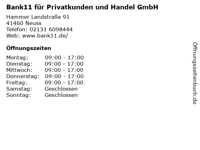 Bank11 für Privatkunden und Handel GmbH in Neuss: Adresse und Öffnungszeiten