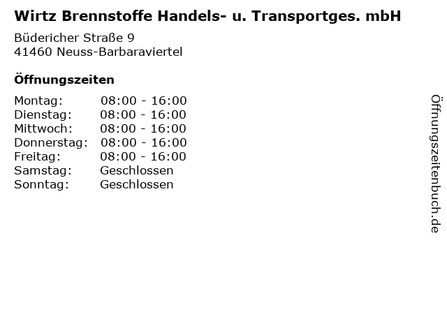 Wirtz Brennstoffe Handels- u. Transportges. mbH in Neuss-Barbaraviertel: Adresse und Öffnungszeiten