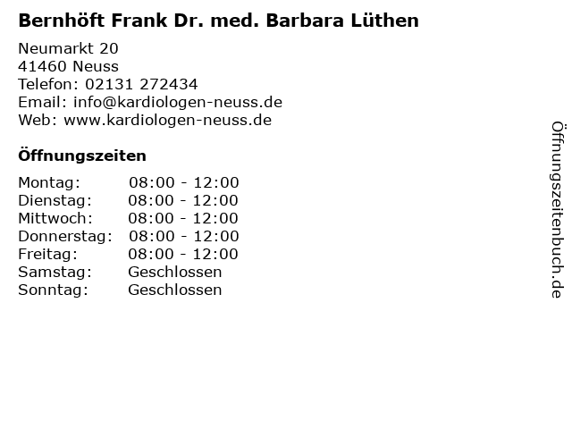 Bernhöft Frank Dr. med. Barbara Lüthen in Neuss: Adresse und Öffnungszeiten