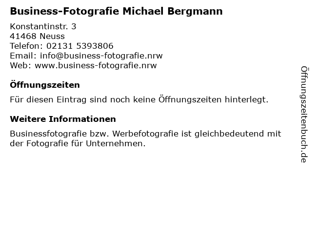 Business-Fotografie Michael Bergmann in Neuss: Adresse und Öffnungszeiten