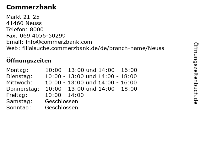 Commerzbank Neuss in Neuss: Adresse und Öffnungszeiten