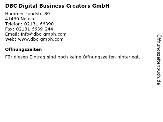 DBC Digital Business Creators GmbH in Neuss: Adresse und Öffnungszeiten