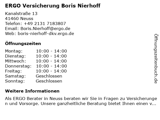 DKV Deutsche Krankenversicherung Boris Nierhoff in Neuss: Adresse und Öffnungszeiten