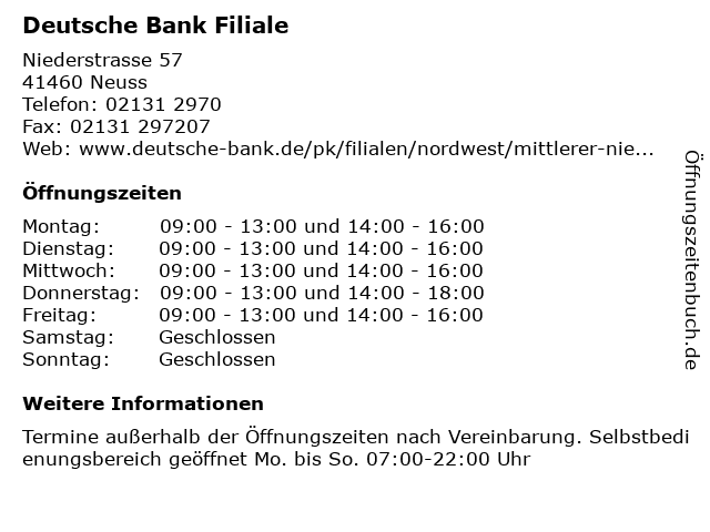 Deutsche Bank Filiale in Neuss: Adresse und Öffnungszeiten