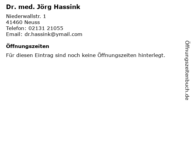 Dr. med. Jörg Hassink in Neuss: Adresse und Öffnungszeiten