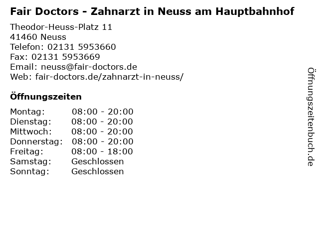 Fair Doctors - Zahnarzt in Neuss am Hauptbahnhof in Neuss: Adresse und Öffnungszeiten