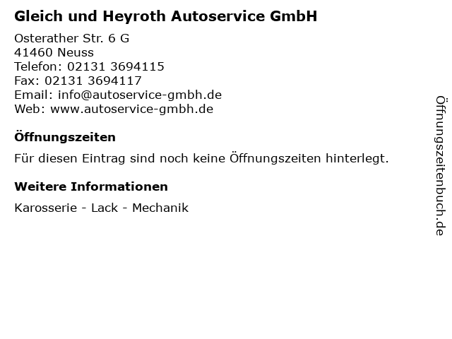 Gleich und Heyroth Autoservice GmbH in Neuss: Adresse und Öffnungszeiten