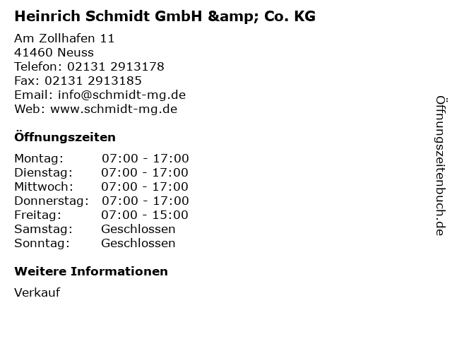 Heinrich Schmidt GmbH & Co. KG in Neuss: Adresse und Öffnungszeiten