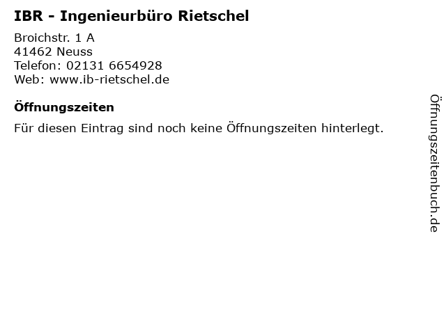 IBR - Ingenieurbüro Rietschel in Neuss: Adresse und Öffnungszeiten