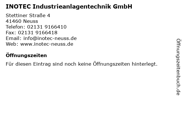 INOTEC Industrieanlagentechnik GmbH in Neuss: Adresse und Öffnungszeiten