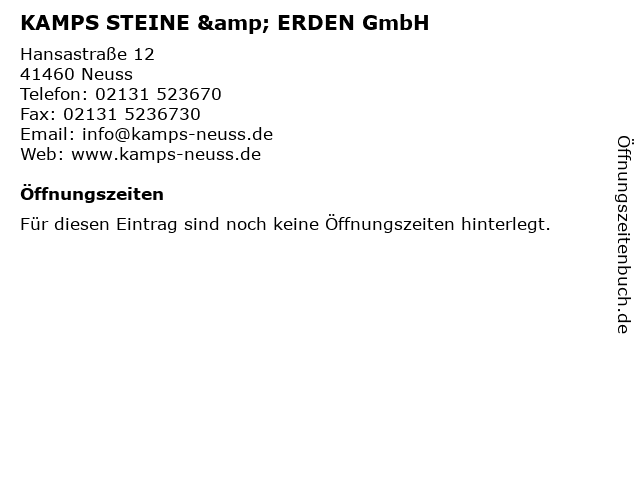 KAMPS STEINE & ERDEN GmbH in Neuss: Adresse und Öffnungszeiten