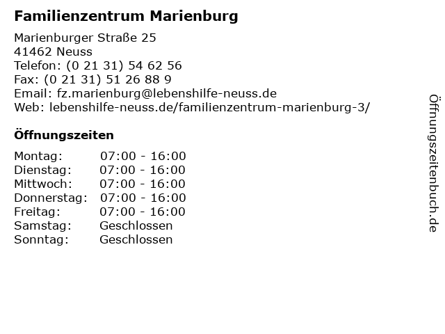 ᐅ Offnungszeiten Kindergarten Marienburg Marienburger Strasse
