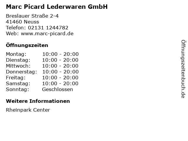 Marc Picard Lederwaren GmbH in Neuss: Adresse und Öffnungszeiten