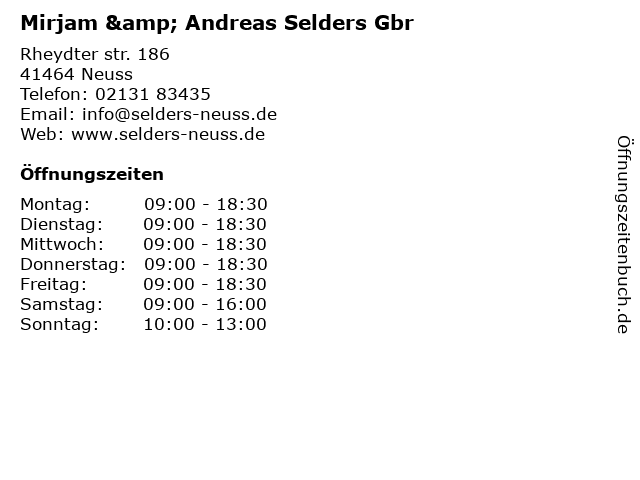 Mirjam & Andreas Selders Gbr in Neuss: Adresse und Öffnungszeiten
