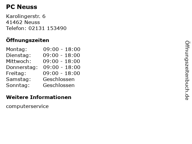 PC Neuss in Neuss: Adresse und Öffnungszeiten