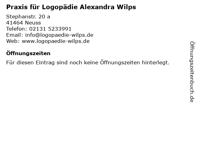 Praxis für Logopädie Alexandra Wilps in Neuss: Adresse und Öffnungszeiten