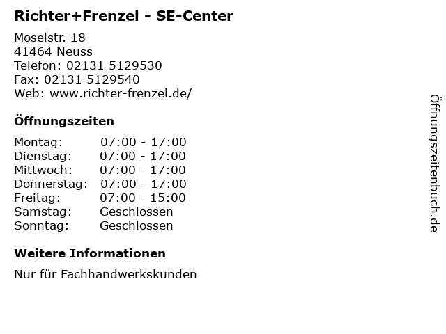 Richter+Frenzel - SE-Center in Neuss: Adresse und Öffnungszeiten
