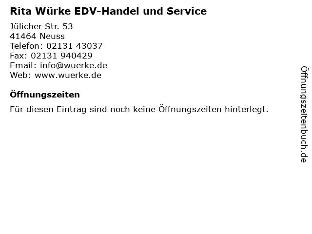 Rita Würke EDV-Handel und Service in Neuss: Adresse und Öffnungszeiten