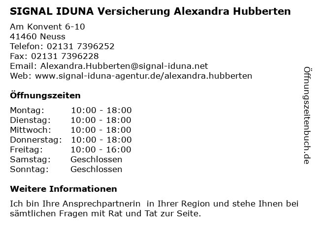 SIGNAL IDUNA Versicherung Alexandra Hubberten in Neuss: Adresse und Öffnungszeiten