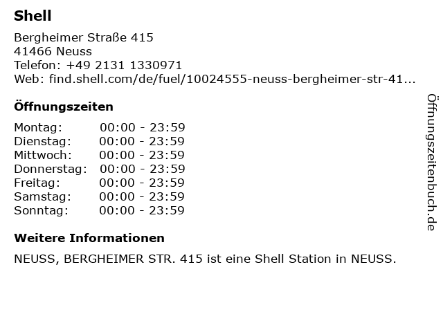 ᐅ Offnungszeiten Shell Station Bergheimer Str 415 In Neuss
