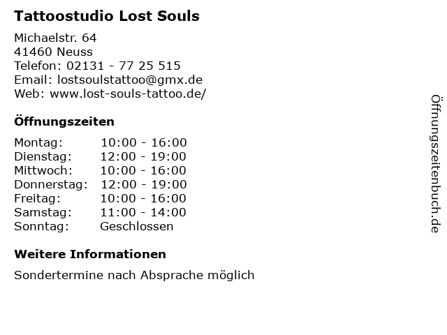 Tattoostudio Lost Souls in Neuss: Adresse und Öffnungszeiten