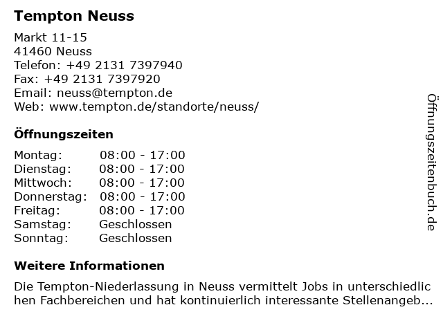 Tempton Neuss in Neuss: Adresse und Öffnungszeiten