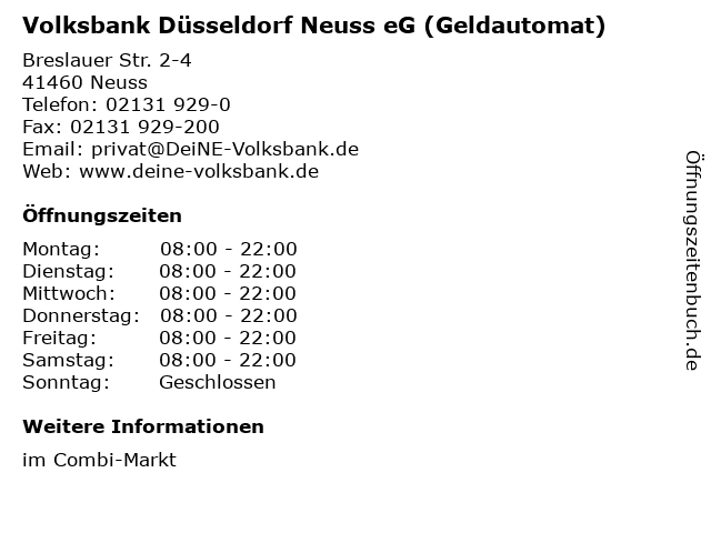 Volksbank Düsseldorf Neuss eG (Geldautomat) in Neuss: Adresse und Öffnungszeiten