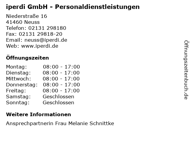 iperdi GmbH - Personaldienstleistungen in Neuss: Adresse und Öffnungszeiten