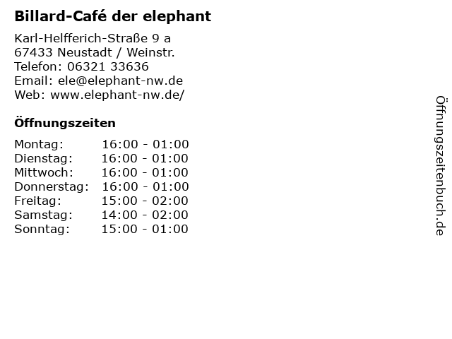 Billard-Café der elephant in Neustadt / Weinstr.: Adresse und Öffnungszeiten
