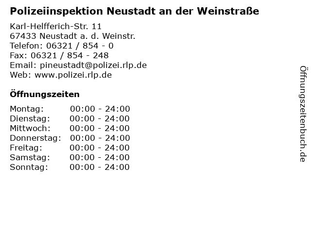 Polizeiinspektion Neustadt an der Weinstraße in Neustadt a. d. Weinstr.: Adresse und Öffnungszeiten
