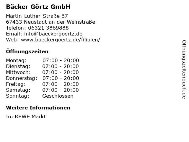 Bäcker Görtz GmbH in Neustadt an der Weinstraße: Adresse und Öffnungszeiten