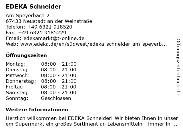 EDEKA Schneider in Neustadt an der Weinstraße: Adresse und Öffnungszeiten