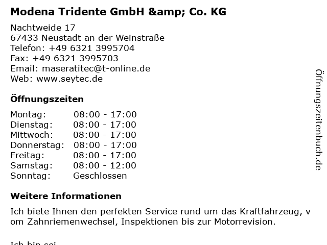 Modena Tridente GmbH & Co. KG in Neustadt an der Weinstraße: Adresse und Öffnungszeiten