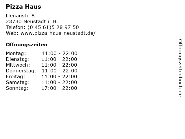 ᐅ Offnungszeiten Pizza Haus Lienaustr 8 In Neustadt I H