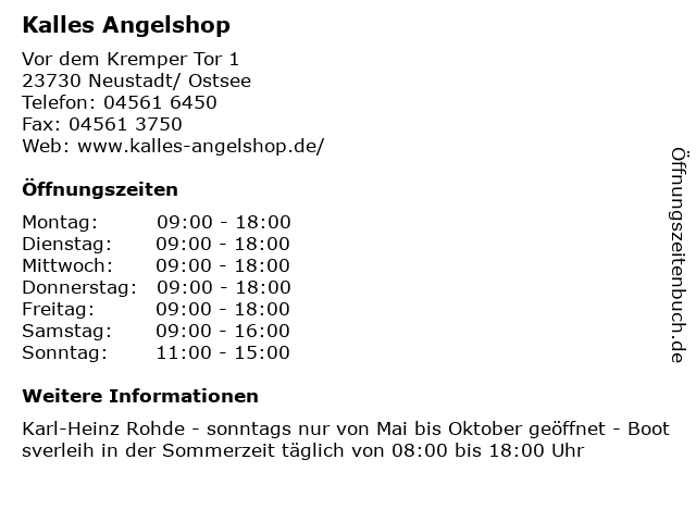 Kalles Angelshop in Neustadt/ Ostsee: Adresse und Öffnungszeiten