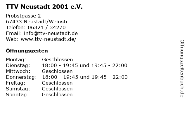 TTV Neustadt 2001 e.V. in Neustadt/Weinstr.: Adresse und Öffnungszeiten
