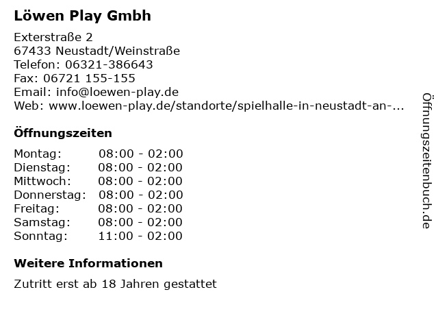 Löwen Play Gmbh in Neustadt/Weinstraße: Adresse und Öffnungszeiten