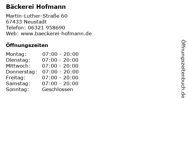Bäckerei Hofmann in Neustadt: Adresse und Öffnungszeiten
