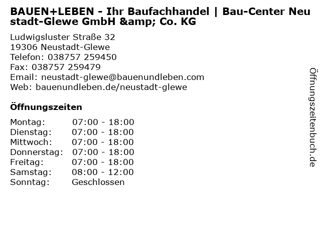 Baucenter Neustadt-Glewe in Neustadt: Adresse und Öffnungszeiten