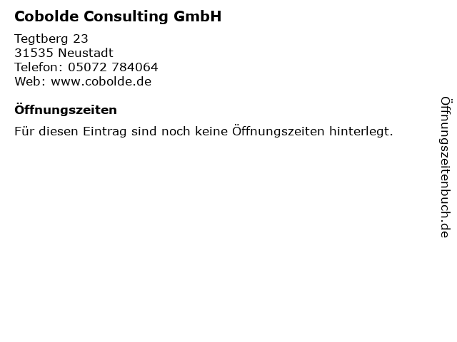 Cobolde Consulting GmbH in Neustadt: Adresse und Öffnungszeiten