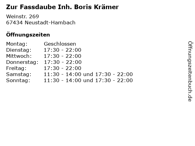 Zur Fassdaube Inh. Boris Krämer in Neustadt-Hambach: Adresse und Öffnungszeiten