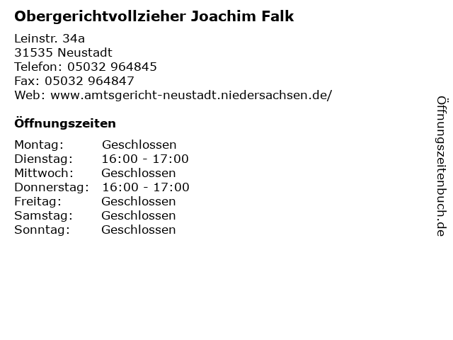 Obergerichtvollzieher Joachim Falk in Neustadt: Adresse und Öffnungszeiten