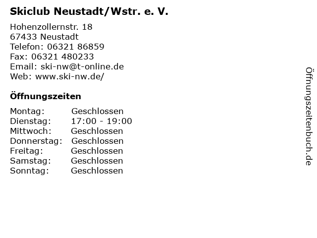 Skiclub Neustadt/Wstr. e. V. in Neustadt: Adresse und Öffnungszeiten