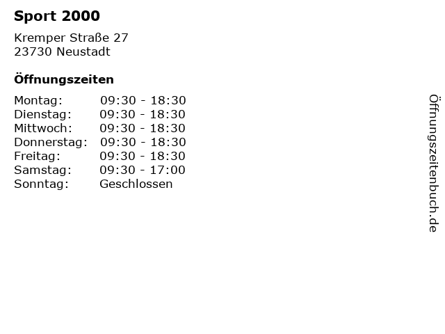 Sport 2000 in Neustadt: Adresse und Öffnungszeiten