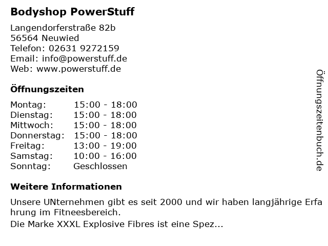 Bodyshop PowerStuff in Neuwied: Adresse und Öffnungszeiten
