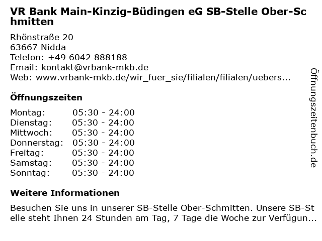 ᐅ Offnungszeiten Vr Bank Main Kinzig Budingen Eg Sb Stelle Ober
