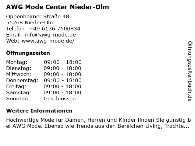AWG Mode Center in Nieder-Olm: Adresse und Öffnungszeiten